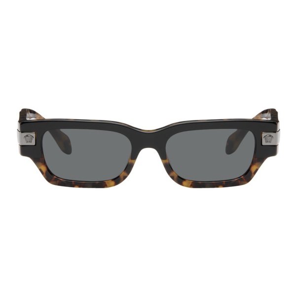 베르사체 베르사체 Versace Black & Brown Rectangular Sunglasses 242404M134000