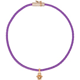 베르사체 Versace Purple Leather Crystal Medusa Necklace 231404F023032
