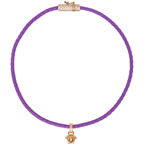 베르사체 베르사체 Versace Purple Leather Crystal Medusa Necklace 231404F023032