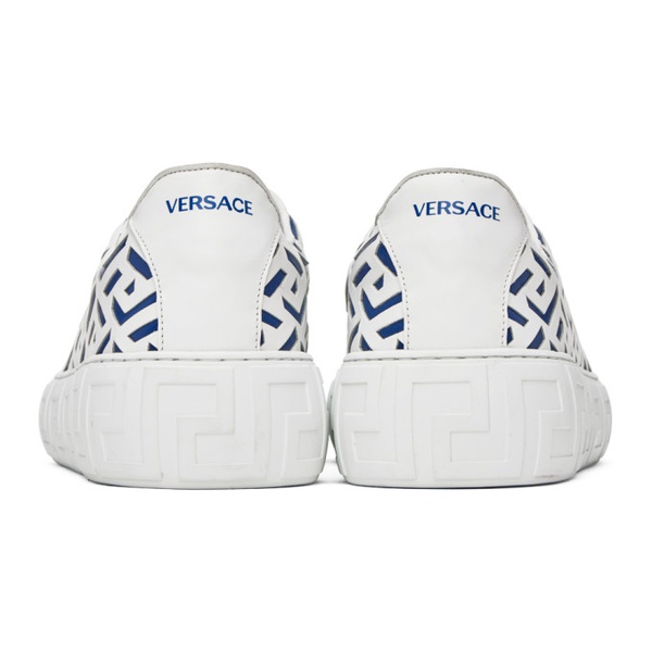 베르사체 베르사체 Versace White & Blue Greca Sneakers 222404M237002