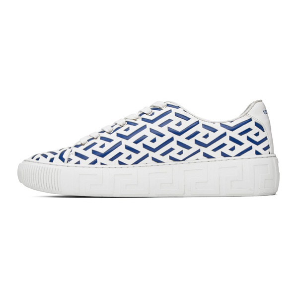 베르사체 베르사체 Versace White & Blue Greca Sneakers 222404M237002