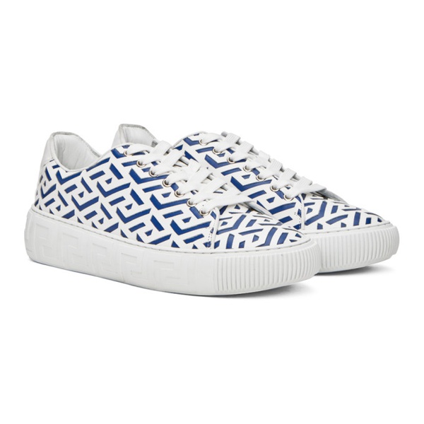 베르사체 베르사체 Versace White & Blue Greca Sneakers 222404M237002