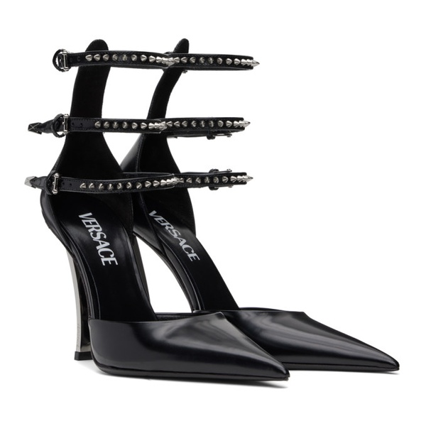 베르사체 베르사체 Versace Black Spiked Pin-Point Heels 231404F122005