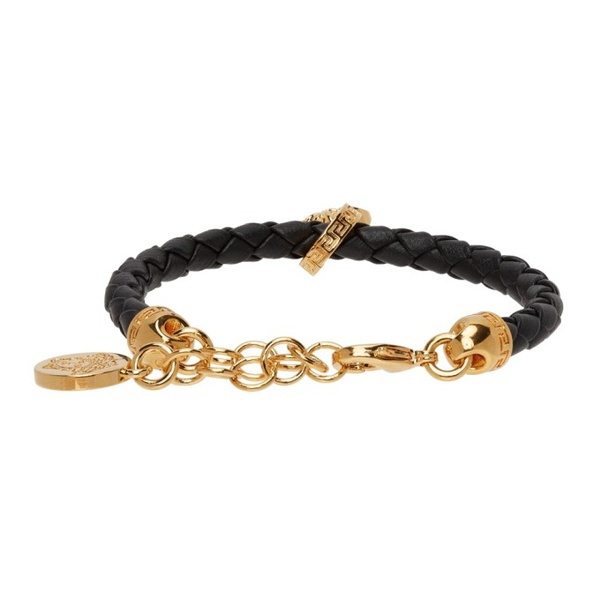 베르사체 베르사체 Versace Black & Gold Leather Braided Charm Bracelet 221404M142013