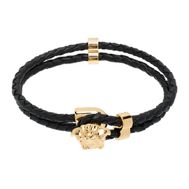 베르사체 Versace Black Medusa Braided Leather Bracelet 242404M142002