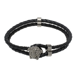 베르사체 Versace Black Medusa Braided Leather Bracelet 242404M142005