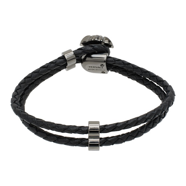 베르사체 베르사체 Versace Black Medusa Braided Leather Bracelet 242404M142005