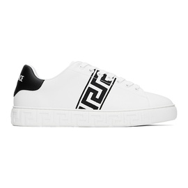베르사체 Versace White & Black Embroidered Greca Sneakers 242404M237002