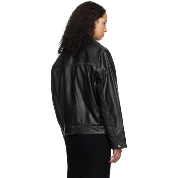  빅토리아 베컴 Victoria Beckham Black Oversized Leather Jacket 241784F064000