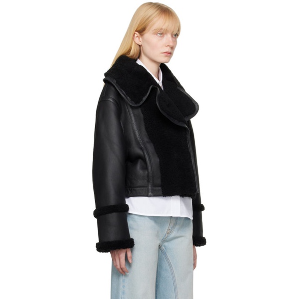  빅토리아 베컴 Victoria Beckham Black Spread Collar Leather Jacket 232784F063000