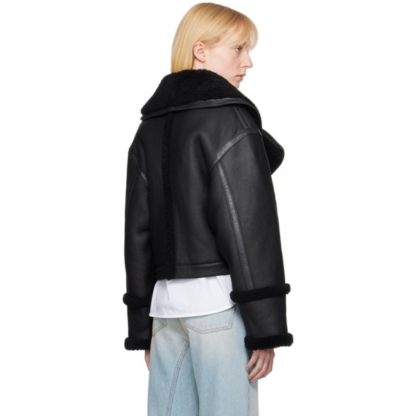  빅토리아 베컴 Victoria Beckham Black Spread Collar Leather Jacket 232784F063000