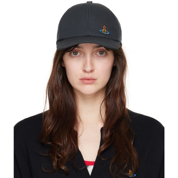  비비안 웨스트우드 Vivienne Westwood Navy Embroidered Cap 241314F016001