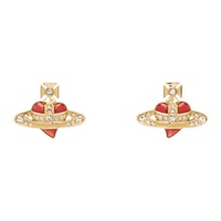 비비안 웨스트우드 Vivienne Westwood Gold New Diamante Heart Earrings 241314F022052