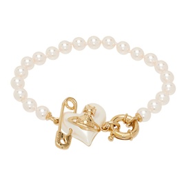 비비안 웨스트우드 Vivienne Westwood Pink & Gold Orietta Pearl Bracelet 241314F020002