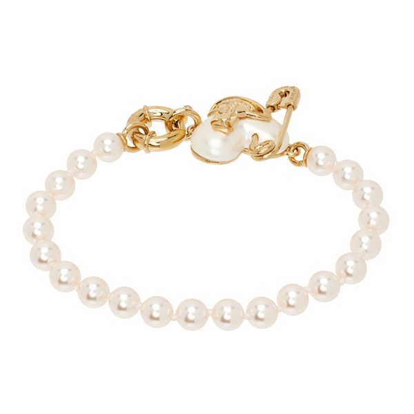  비비안 웨스트우드 Vivienne Westwood Pink & Gold Orietta Pearl Bracelet 241314F020002