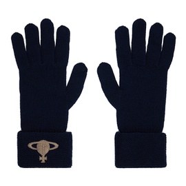 비비안 웨스트우드 Vivienne Westwood Navy Embroidered Orb Gloves 232314M135005