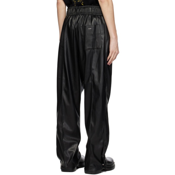  우영미 WOOYOUNGMI Black Drawstring Faux-Leather Trousers 232704M191008