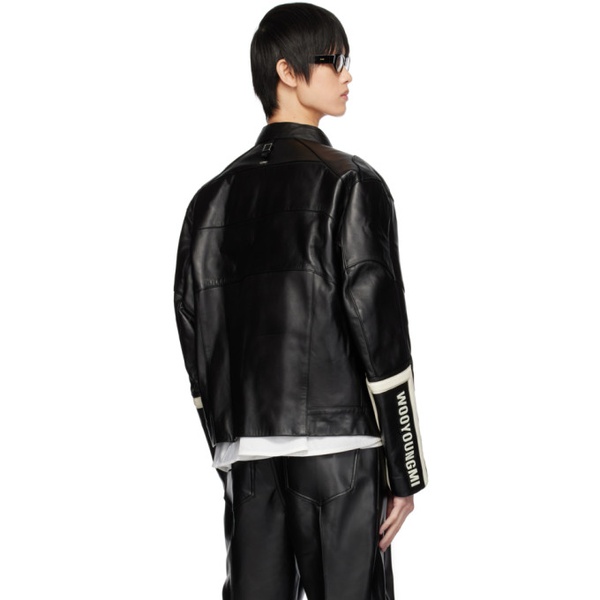  우영미 WOOYOUNGMI Black Band Collar Leather Jacket 232704M181001