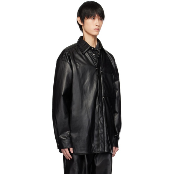  우영미 WOOYOUNGMI Black Patch Pocket Faux-Leather Shirt 232704M192004