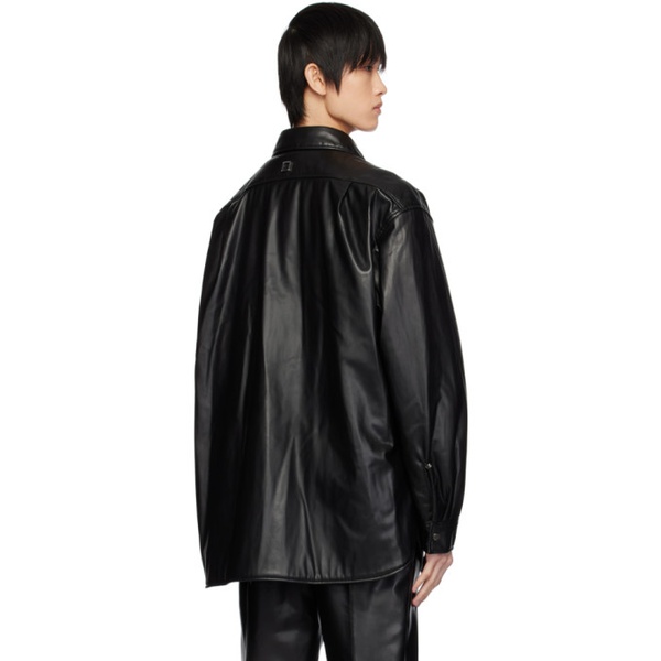  우영미 WOOYOUNGMI Black Patch Pocket Faux-Leather Shirt 232704M192004