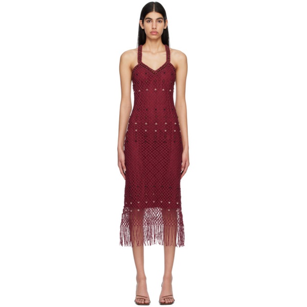  웨일즈 보너 Wales Bonner Burgundy Java Macrame Midi Dress 231752F054002