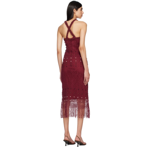  웨일즈 보너 Wales Bonner Burgundy Java Macrame Midi Dress 231752F054002