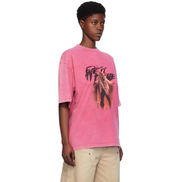  웰던 We11done Pink Vintage Horror T-Shirt 241327F110025