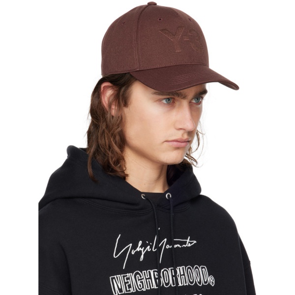  Y-3 Burgundy Embroidered Cap 241138M139005