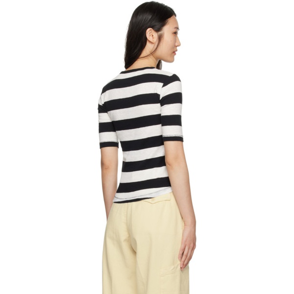  YMC Black & White Striped T-Shirt 241161F110042