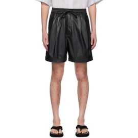 Youth Black Pleated Faux-Leather Shorts 241984M193000