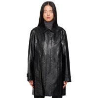 Youth Black Single-Breasted Faux-Leather Coat 232984F063000