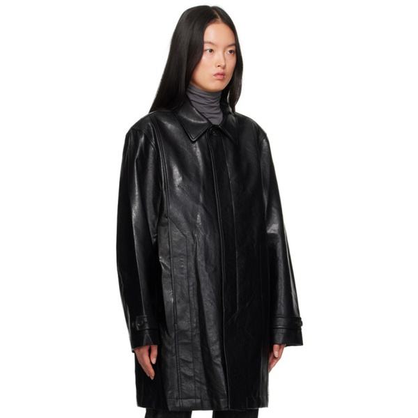  Youth Black Single-Breasted Faux-Leather Coat 232984F063000