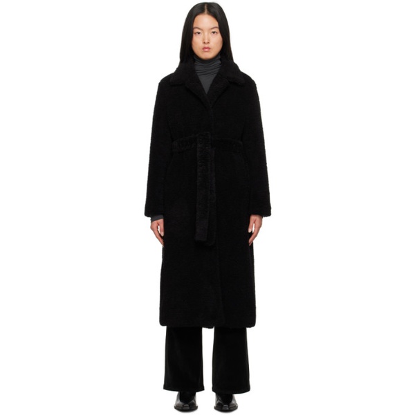  Youth Black Belted Faux-Shearling Coat 232984F059003