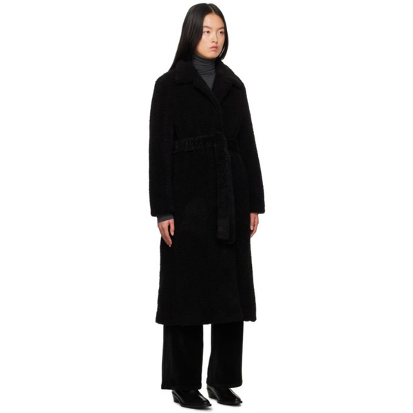  Youth Black Belted Faux-Shearling Coat 232984F059003