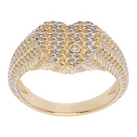 Yvonne Leon Gold & White Gold Baby Chevaliere Coeur Natte Ring 242590F011030