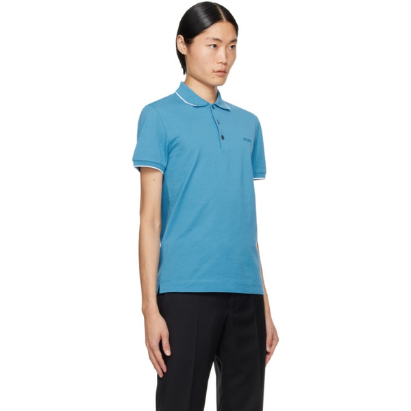  ZEGNA Blue Embroidered Polo 241142M212010