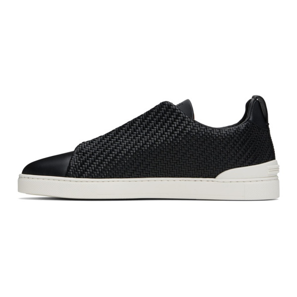  ZEGNA Black Triple Stitch Sneakers 241142M237040