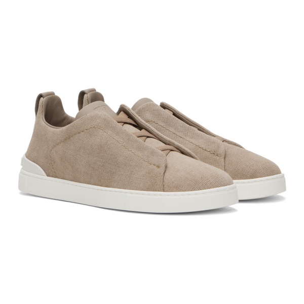  ZEGNA Taupe Canvas Triple Stitch Sneakers 241142M237058