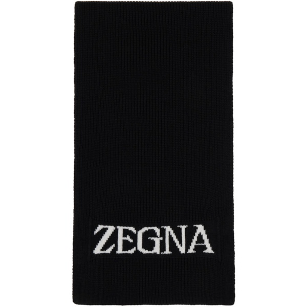  ZEGNA Black Logo Scarf 222142M150011