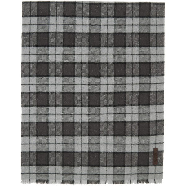  ZEGNA Gray Checked Scarf 222142M150017