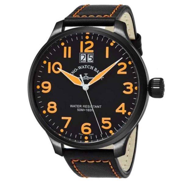  Zeno MEN'S Sos Leather Black Dial Watch 6221-7003-BKA15