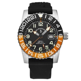 Zeno MEN'S Airplane Diver Rubber Black Dial Watch 6349GMT-12-A15