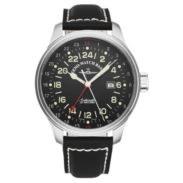  Zeno MEN'S OS Pilot Leather Black Dial Watch 8524-A1