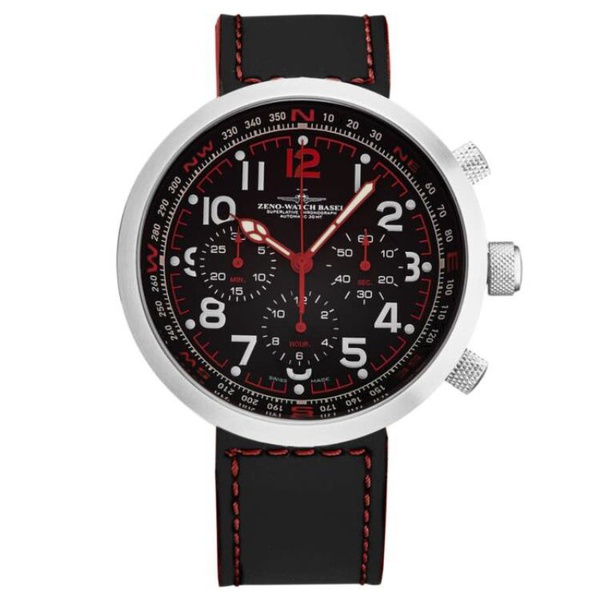  Zeno MEN'S Ronda Auto Chronograph Leather Black Dial Watch B560-A17
