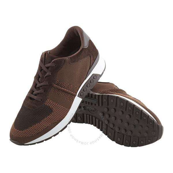 토즈 Tods Mens Dark Brown Leather and Mesh Running Sneakers XXM15A0S580RQ2S800