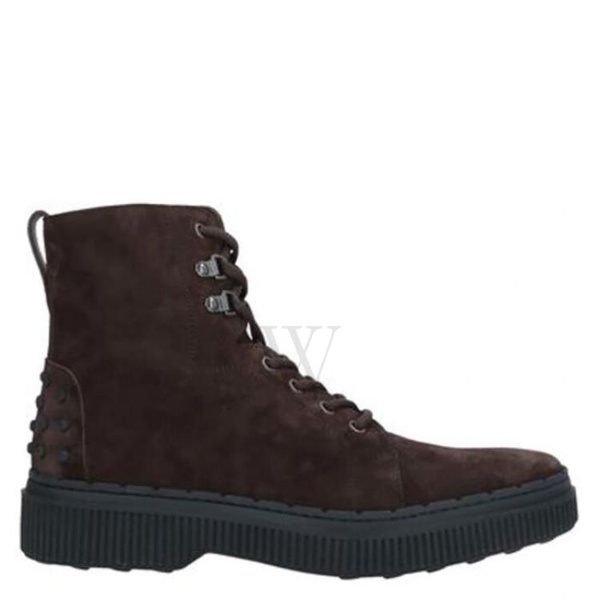 토즈 Tods MEN'S Dark Brown Nuovo Stivaletto Gomma Suede Lace-Up Ankle Boots XXM39A0AI50RE0S800