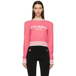 발망 Balmain Pink Wool Cropped Sweater 211251F096080